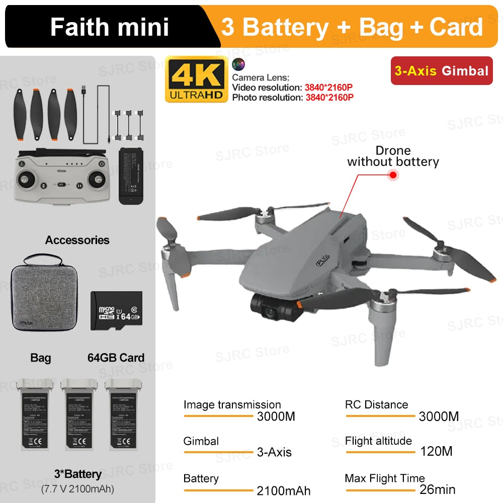 C-FLY Faith Mini FPV Drone professionnel 4K HD 1080P caméra Dron 3 axes cardan 5G WIFI GPS pliable Drones 240g RC quadrirotor