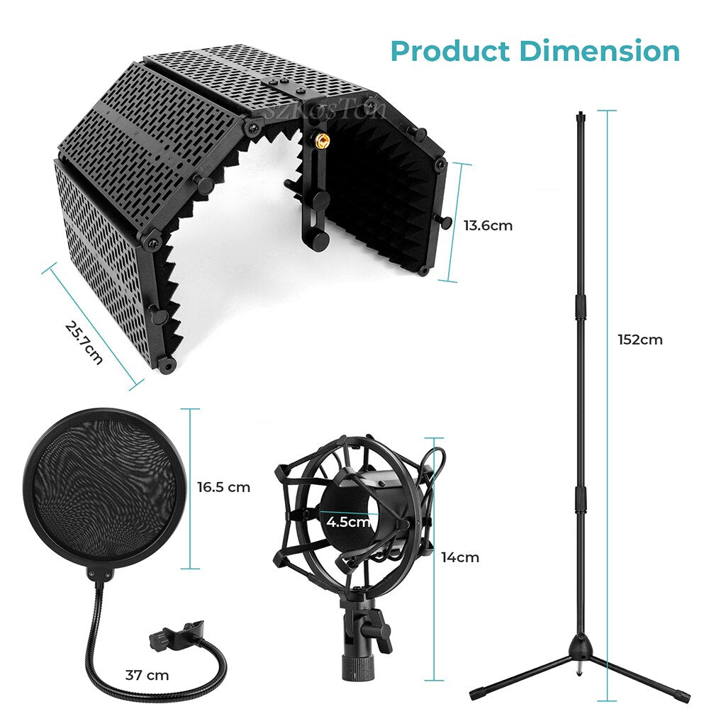 Microphone pliable avec filtre anti-pop, trépied de sol, condensateur, kits de pare-vent, bouclier d'isolation pour micro bm800, pare-brise