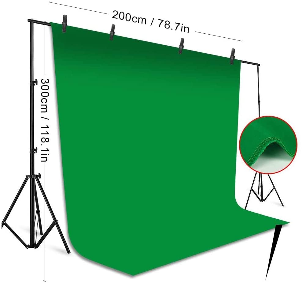 Selens Green Screen Backdrop Stand Kit 6.5x10ft Système de support de fond avec toile de fond Chromakey 6.5x10ft avec pinces