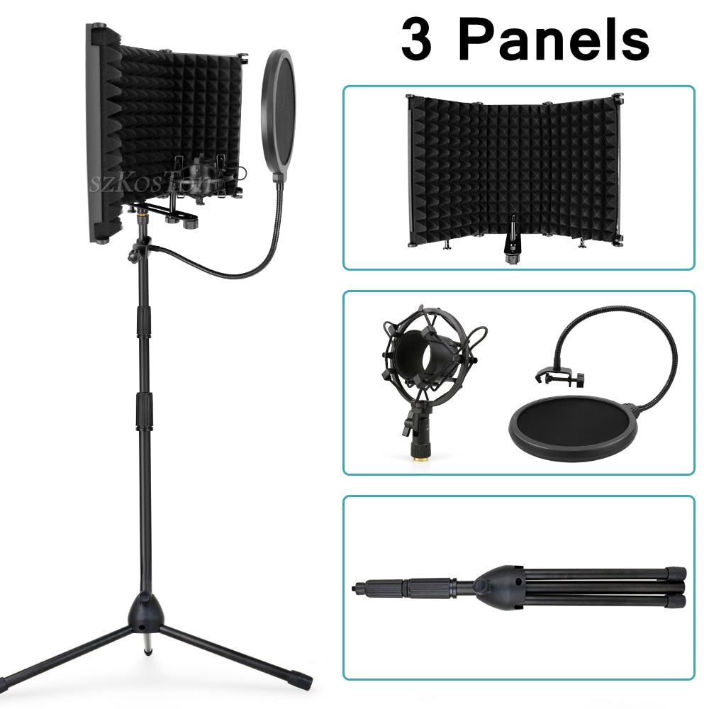 Microphone pliable avec filtre anti-pop, trépied de sol, condensateur, kits de pare-vent, bouclier d'isolation pour micro bm800, pare-brise