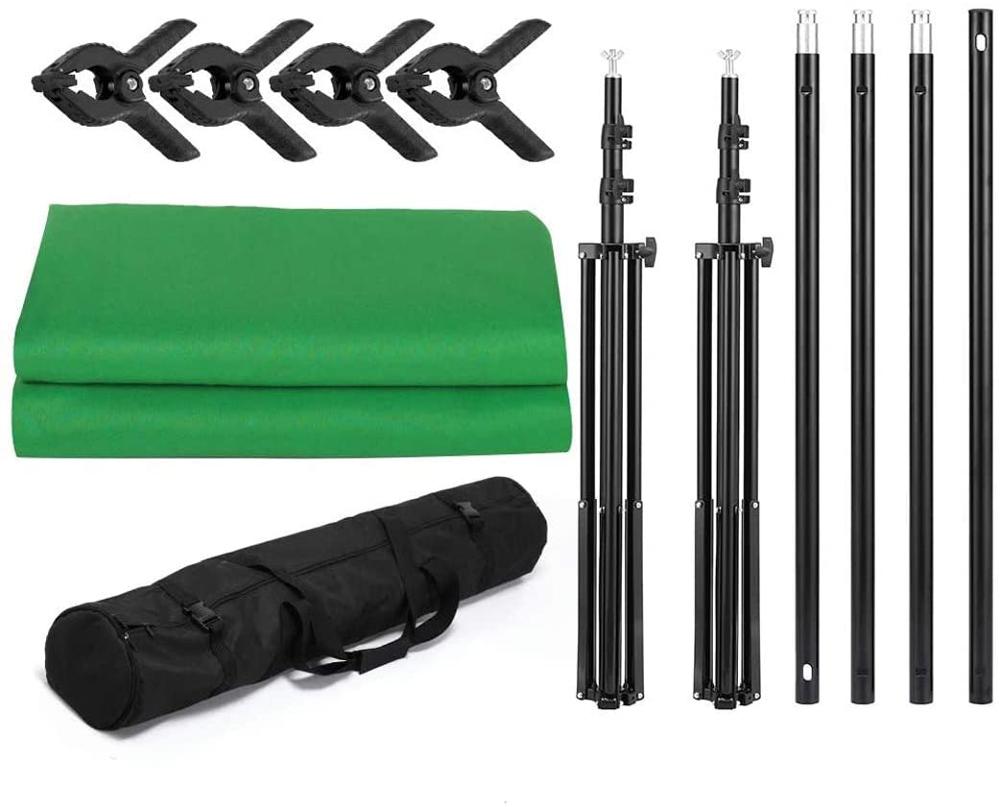 Selens Green Screen Backdrop Stand Kit 6.5x10ft Système de support de fond avec toile de fond Chromakey 6.5x10ft avec pinces