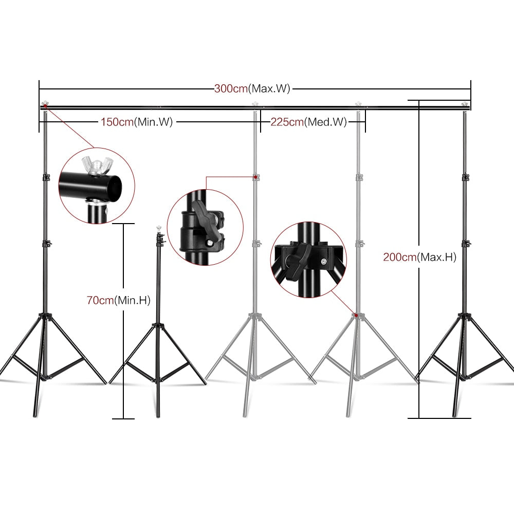 SH Photo Studio Lighting Kit 2x3M Background Support System With Backdrop Photography LED Light Softbox Umbrella Tripod Stand