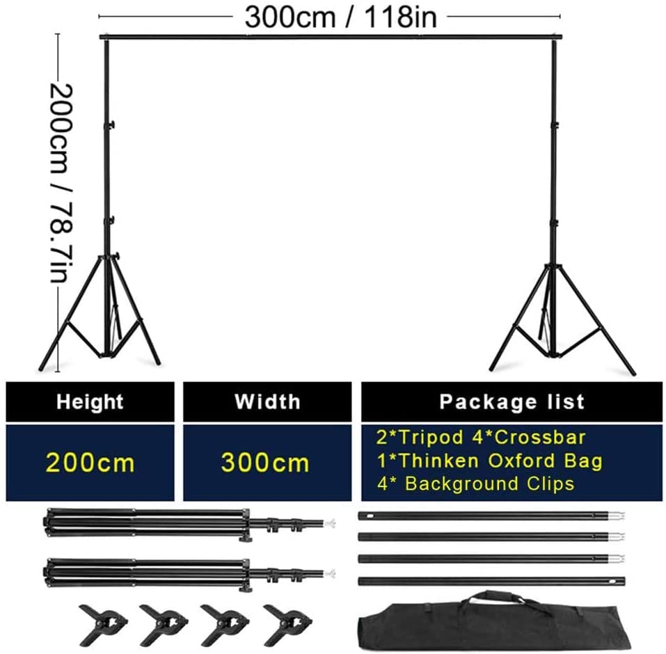 Selens Green Screen Backdrop Stand Kit 6.5x10ft Système de support de fond avec toile de fond Chromakey 6.5x10ft avec pinces
