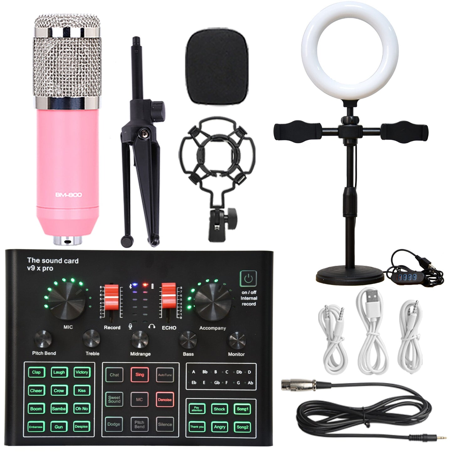 V9XPro BM800 Sound Card Studio Music Set Mixer Noise Reduction Portable Microphone Voice Live Broadcast for Phone PC Record