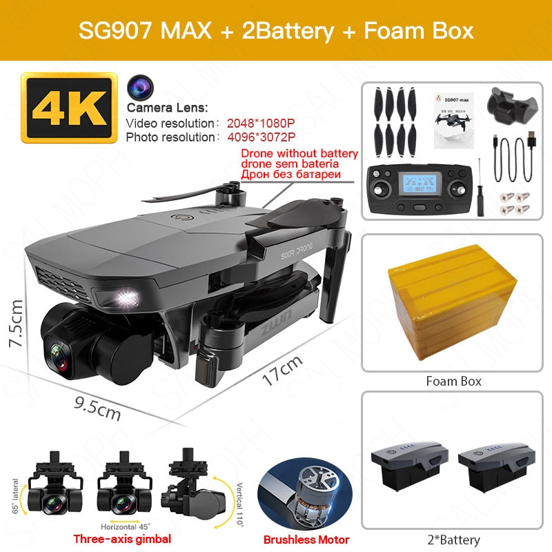 SG907 MAX / SG907SE Drone 4k Profesional Dron avec caméra Cardan 3 axes Brushless 5G Wif GPS Flux optique RC Quadcopter vs SG906