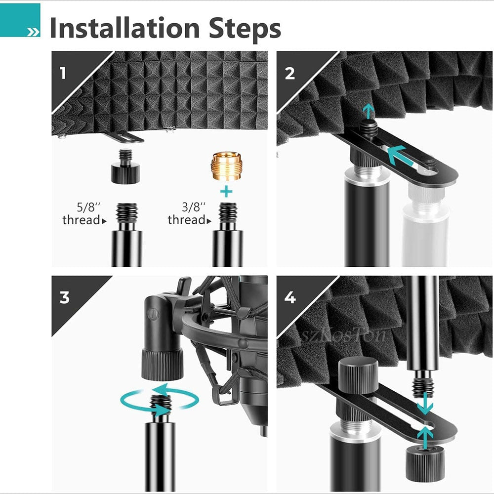 Bouclier d'isolation de filtre anti-pop pour microphone à condensateur avec support Microphone de studio Panneaux de mousse acoustique pliables pour A6V