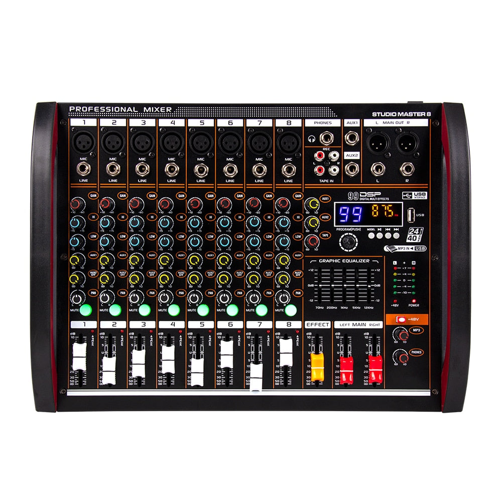 COKYIS-Console d'alimentation Assad à 8 canaux, enregistrement Bluetooth, effet 99 DSP, USB professionnel, centre commercial audio M8