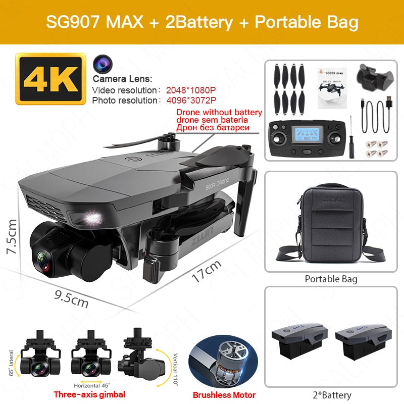 SG907 MAX / SG907SE Drone 4k Profesional Dron avec caméra Cardan 3 axes Brushless 5G Wif GPS Flux optique RC Quadcopter vs SG906