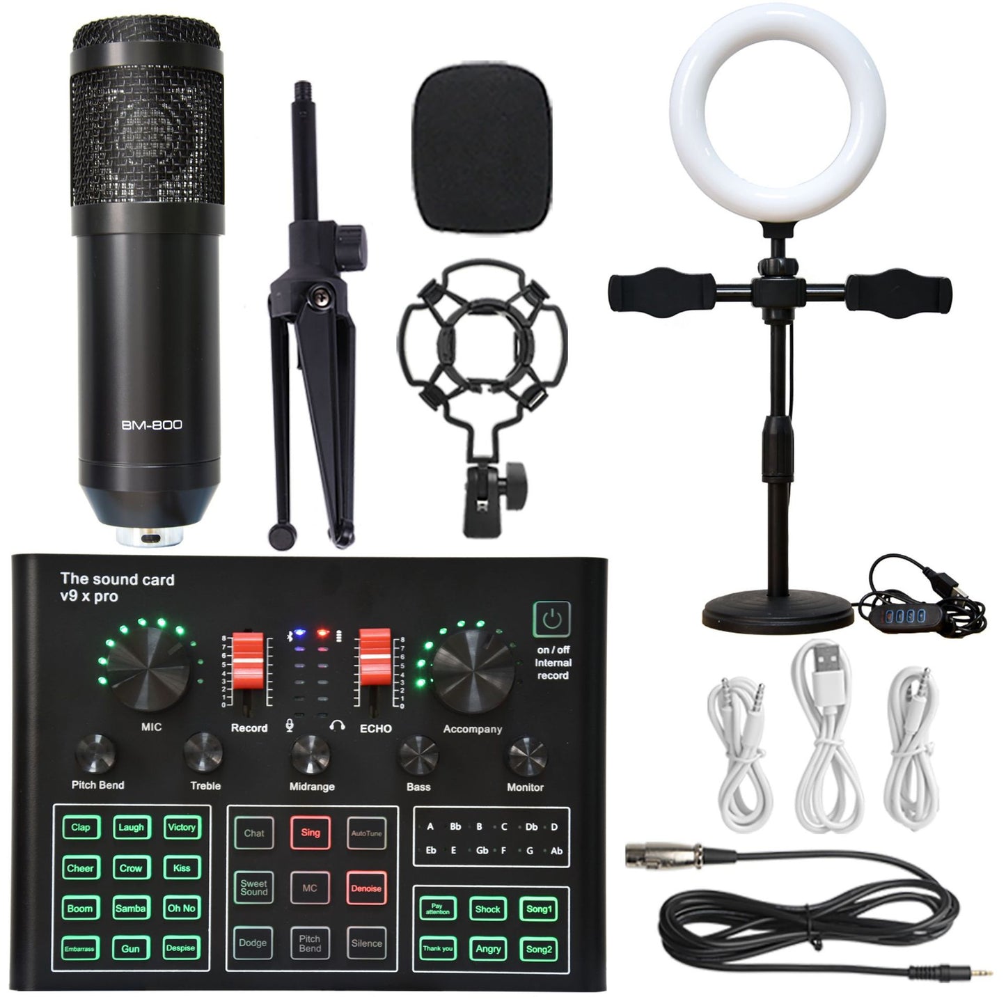 V9XPro BM800 Sound Card Studio Music Set Mixer Noise Reduction Portable Microphone Voice Live Broadcast for Phone PC Record
