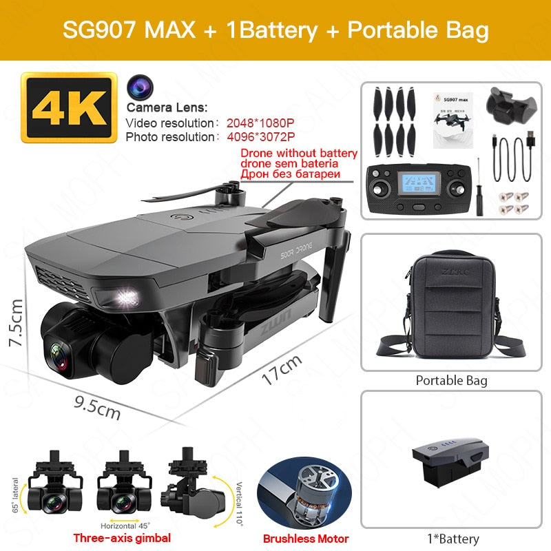 SG907 MAX / SG907SE Drone 4k Profesional Dron avec caméra Cardan 3 axes Brushless 5G Wif GPS Flux optique RC Quadcopter vs SG906
