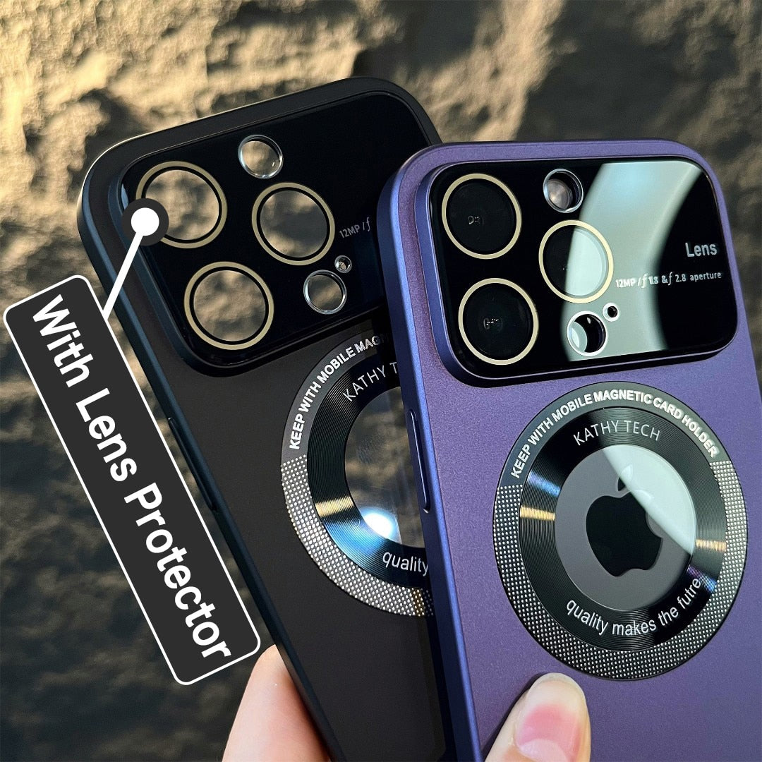 Luxury Magnetic for Magsafe Wireless Charge Matte Case for iPhone 14 13 11 12 Pro Max Plus Big Window Glass Lens Protector Cover