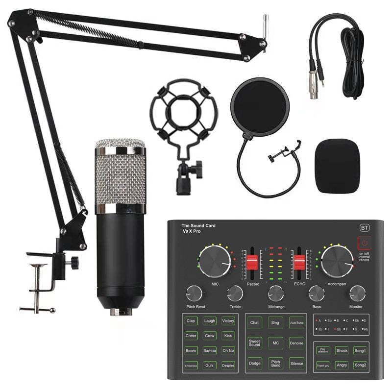 V9XPro BM800 Sound Card Studio Music Set Mixer Noise Reduction Portable Microphone Voice Live Broadcast for Phone PC Record