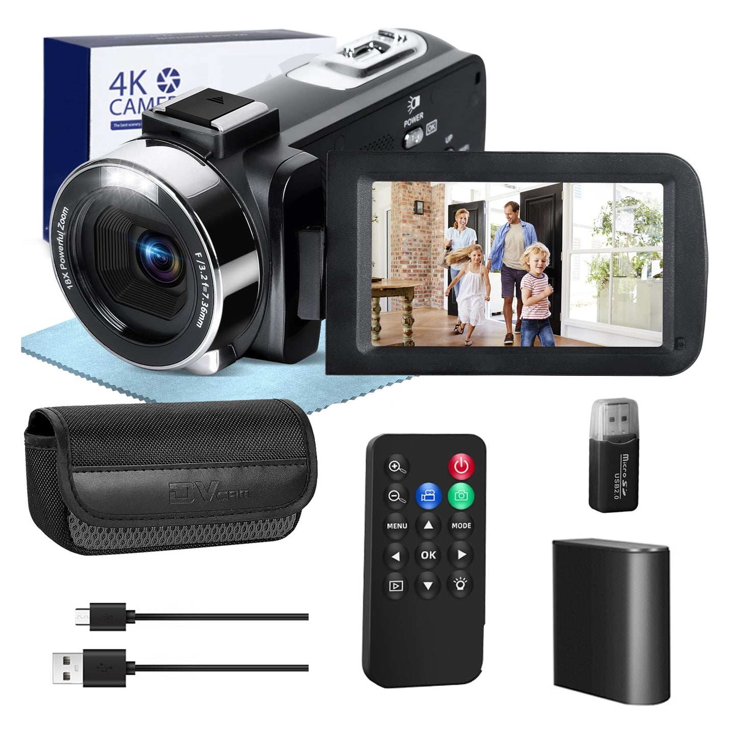 Caméra vidéo G-Anica 4K 60fps/48MP UHD enregistrement vidéo appareil photo numérique autofocus, caméra Zoom numérique 18X, écran 3 pouces