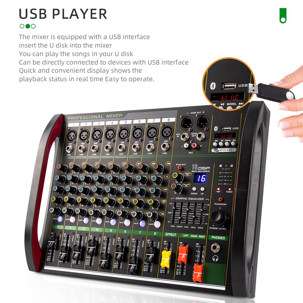 Mélangeur 4/8 canaux DSP effet de réverbération professionnel Bluetooth USB mélangeur audio équilibre famille karaoké scène performance KTV