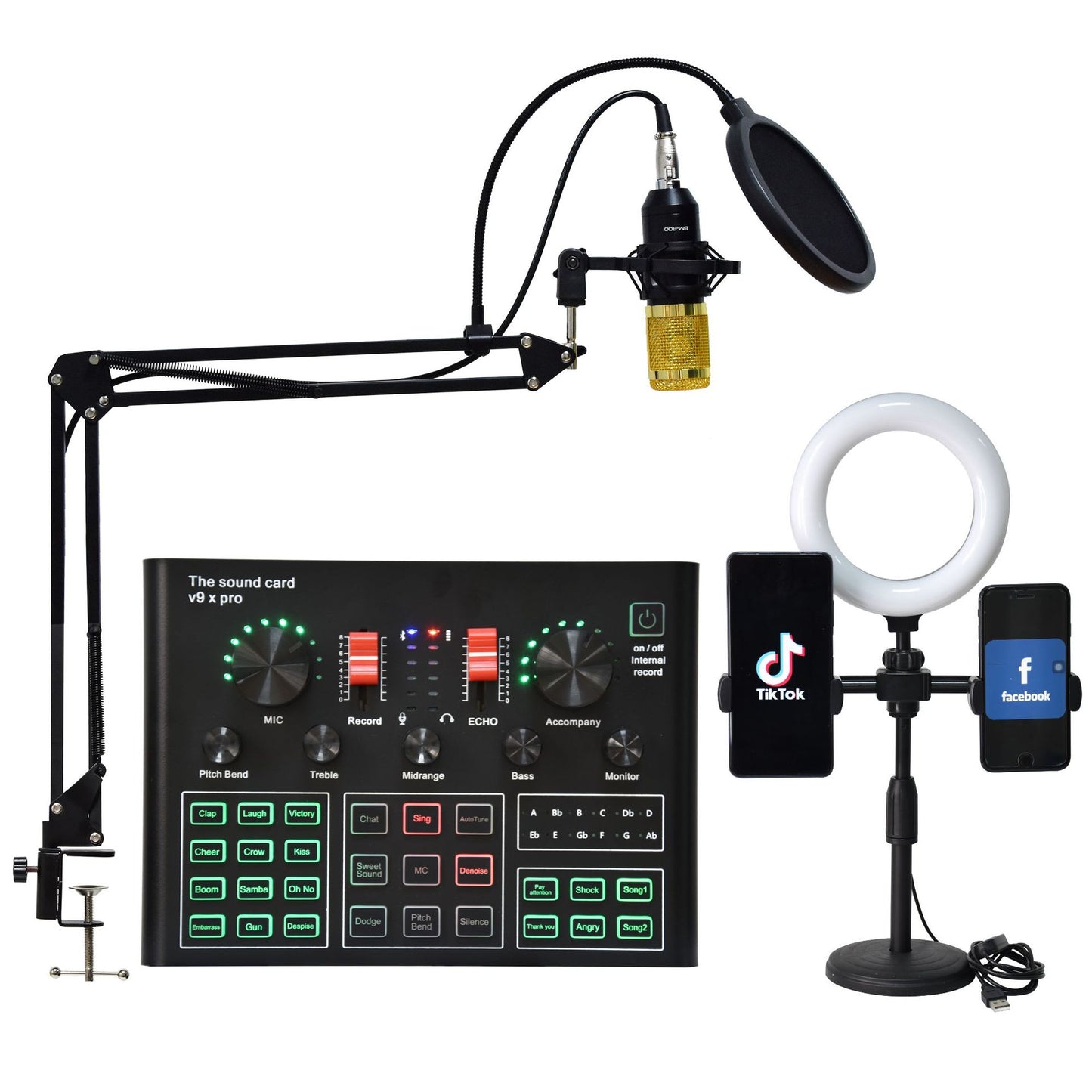 V9XPro BM800 Sound Card Studio Music Set Mixer Noise Reduction Portable Microphone Voice Live Broadcast for Phone PC Record