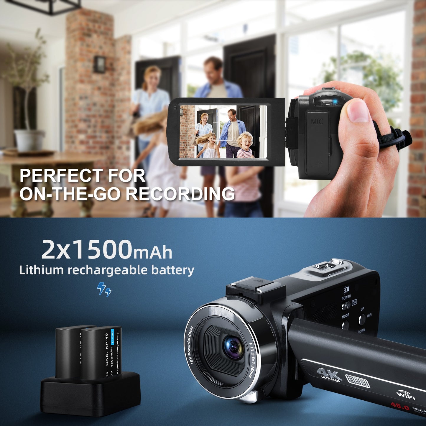 Caméra vidéo G-Anica 4K 60fps/48MP UHD enregistrement vidéo appareil photo numérique autofocus, caméra Zoom numérique 18X, écran 3 pouces