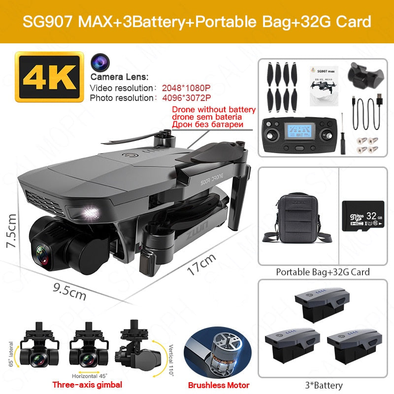 SG907 MAX / SG907SE Drone 4k Profesional Dron avec caméra Cardan 3 axes Brushless 5G Wif GPS Flux optique RC Quadcopter vs SG906