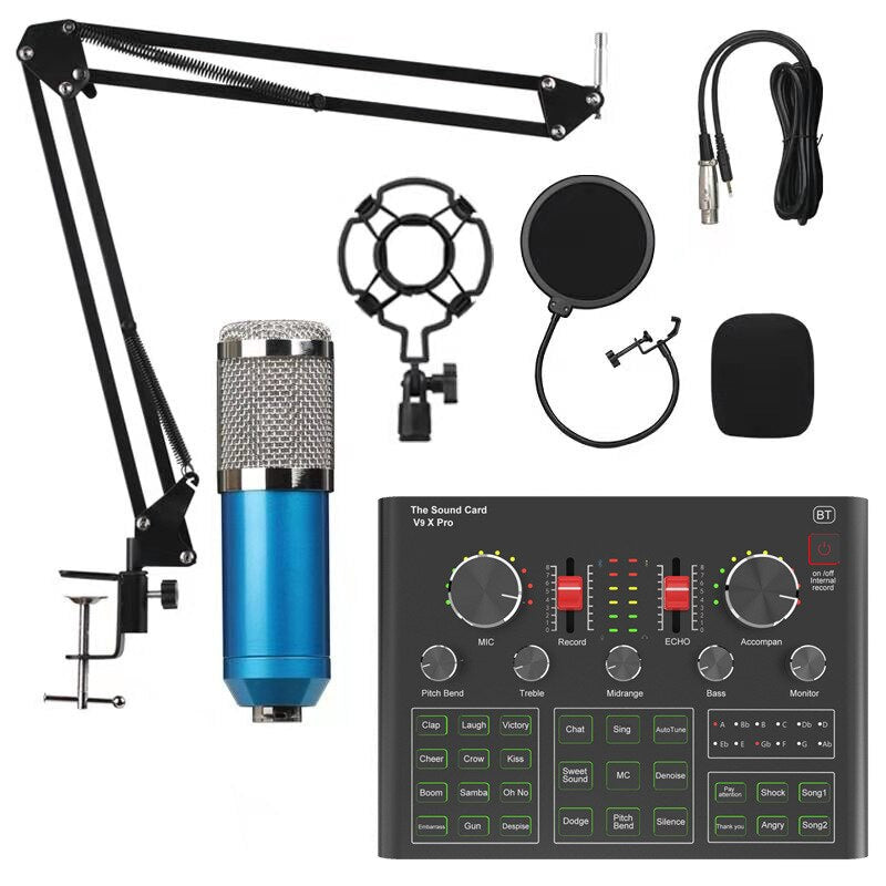 V9XPro BM800 Sound Card Studio Music Set Mixer Noise Reduction Portable Microphone Voice Live Broadcast for Phone PC Record