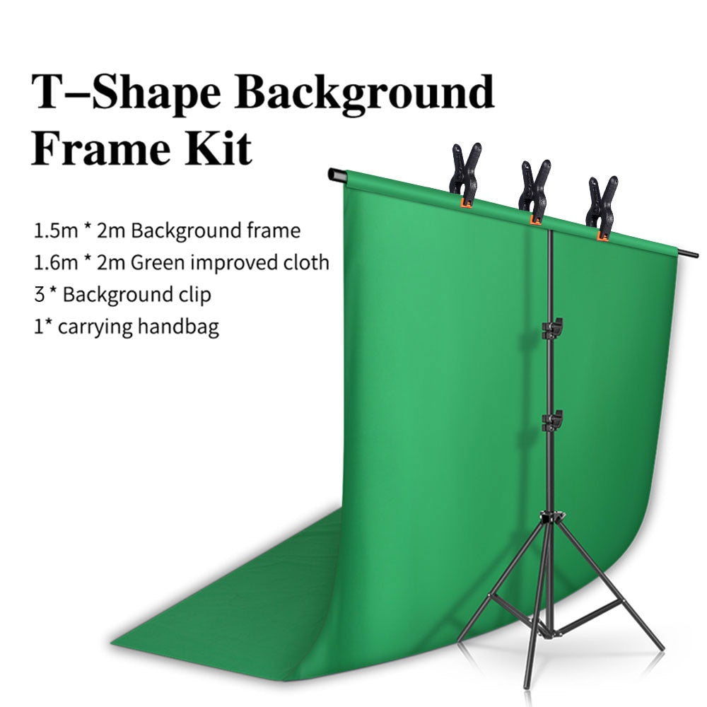 Kit de support de toile de fond en forme de T SH avec tissu de fond vidéo Chroma Key support de cadre d'écran vert pour les accessoires de Studio Photo de photographie