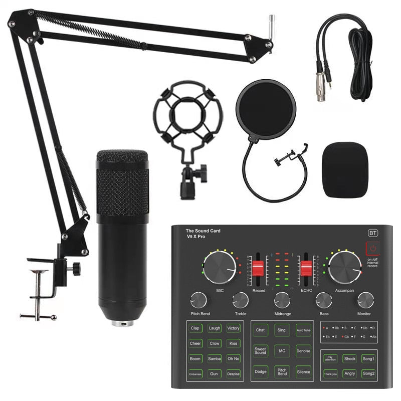 V9XPro BM800 Sound Card Studio Music Set Mixer Noise Reduction Portable Microphone Voice Live Broadcast for Phone PC Record