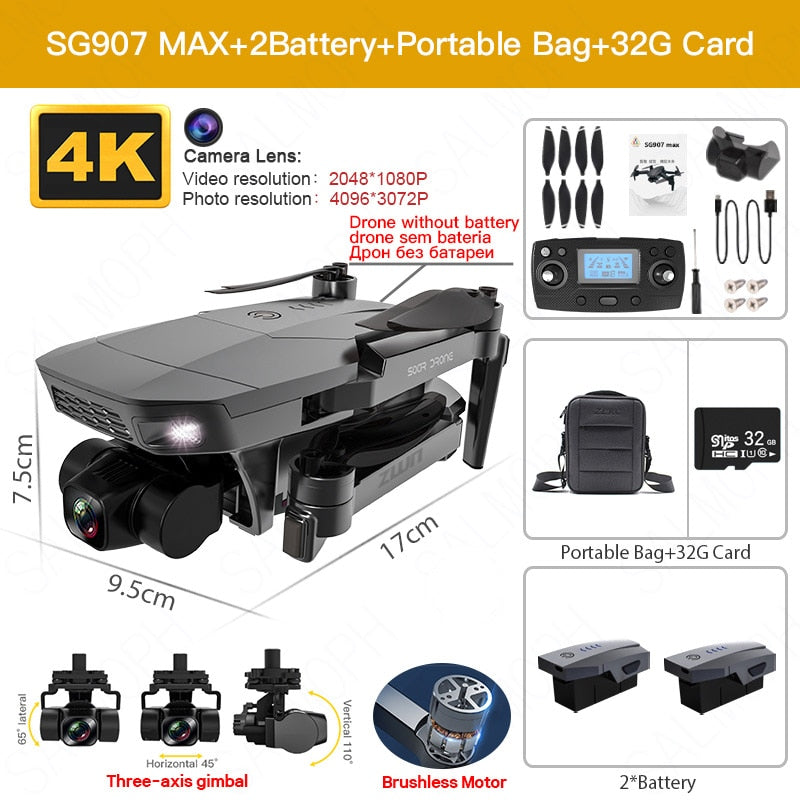 SG907 MAX / SG907SE Drone 4k Profesional Dron avec caméra Cardan 3 axes Brushless 5G Wif GPS Flux optique RC Quadcopter vs SG906