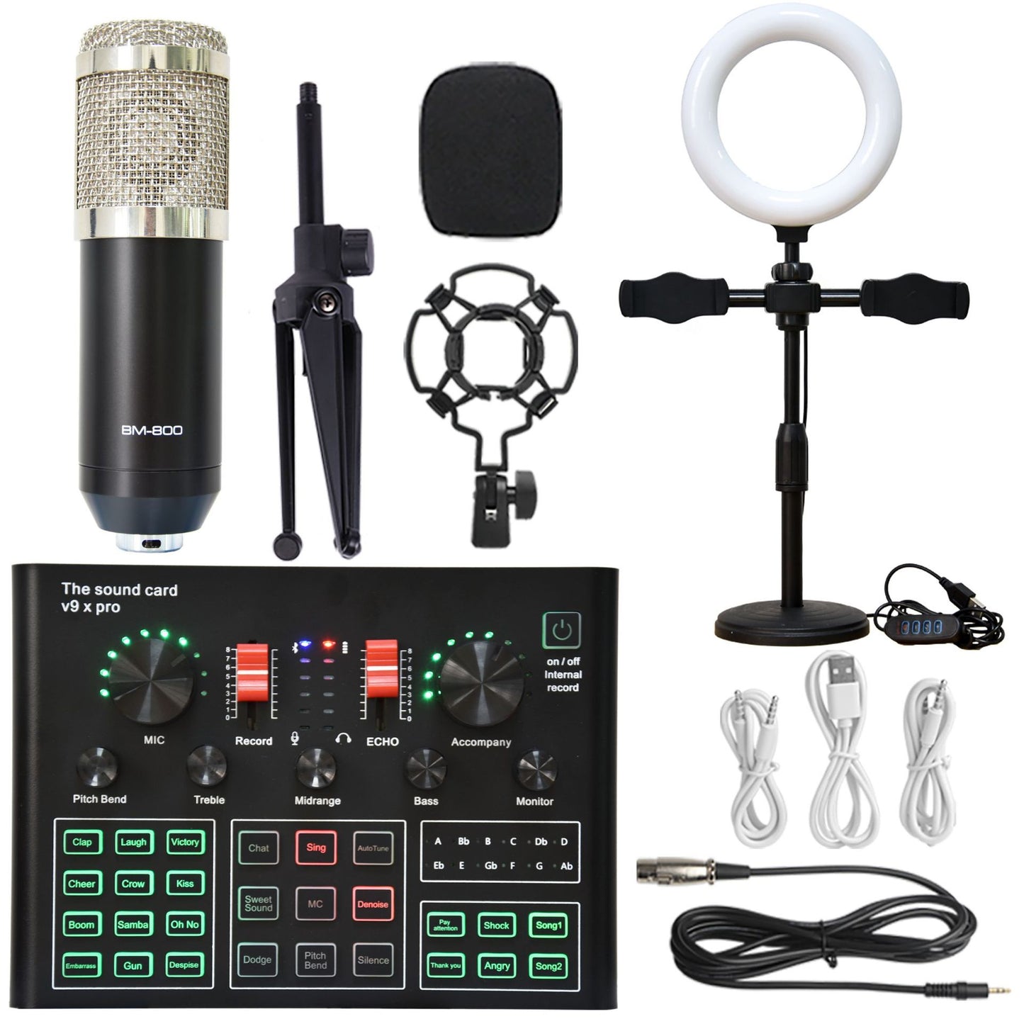 V9XPro BM800 Sound Card Studio Music Set Mixer Noise Reduction Portable Microphone Voice Live Broadcast for Phone PC Record