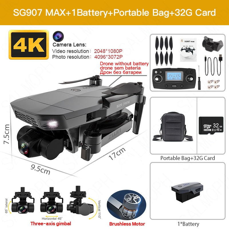 SG907 MAX / SG907SE Drone 4k Profesional Dron avec caméra Cardan 3 axes Brushless 5G Wif GPS Flux optique RC Quadcopter vs SG906
