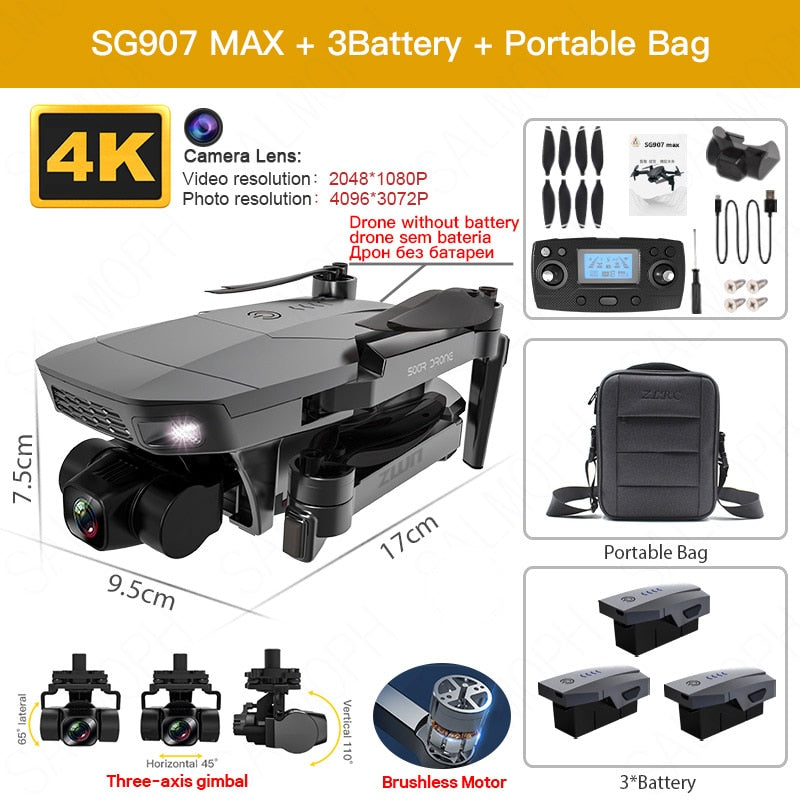 SG907 MAX / SG907SE Drone 4k Profesional Dron avec caméra Cardan 3 axes Brushless 5G Wif GPS Flux optique RC Quadcopter vs SG906