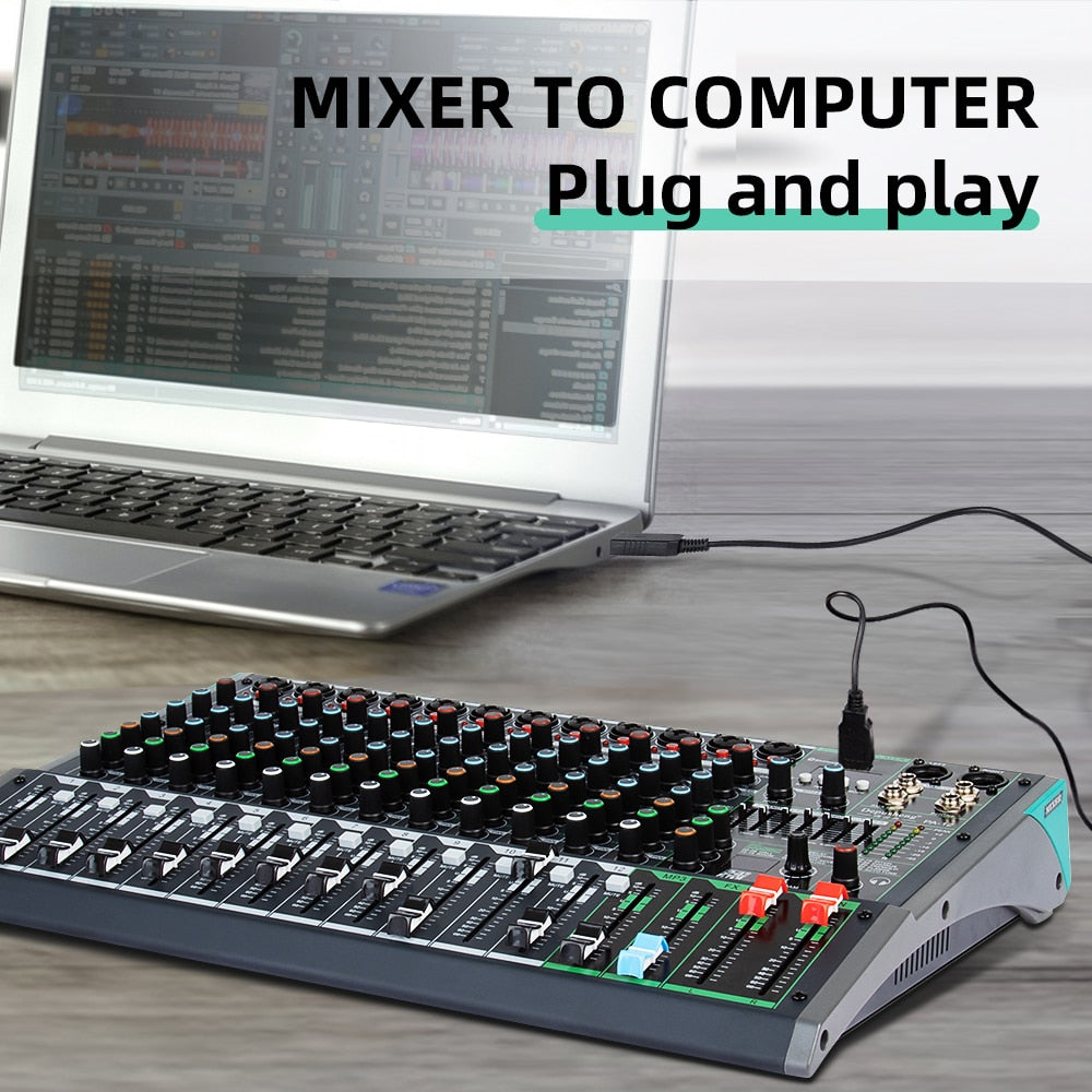 Depusheng – mélangeur Audio professionnel à 12 canaux PA12, Console de mixage sonore Portable avec alimentation fantôme 48V pour Microphone dynamique
