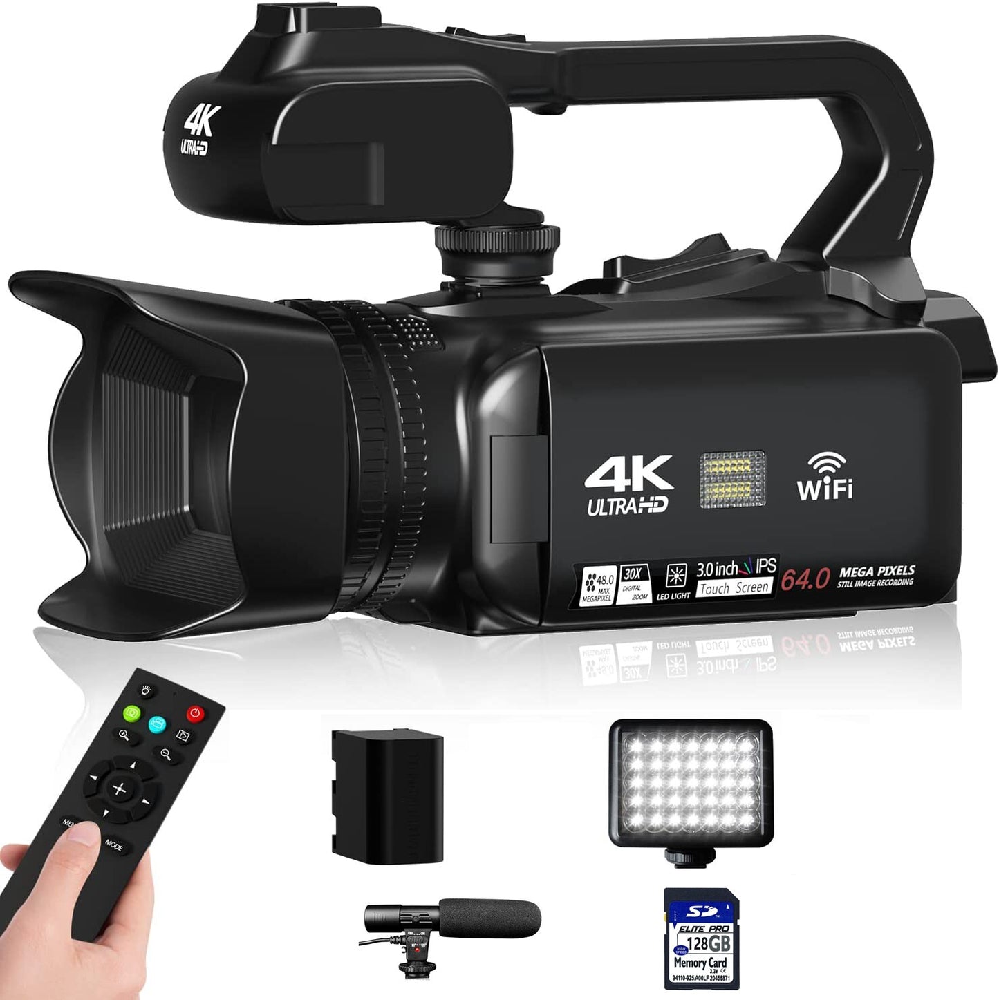 Caméscope vidéo professionnel 4K caméra de vlogging à mise au point automatique pour YouTube 64MP 60FPS WiFi Webcam 4 "écran tactile 18X Digita