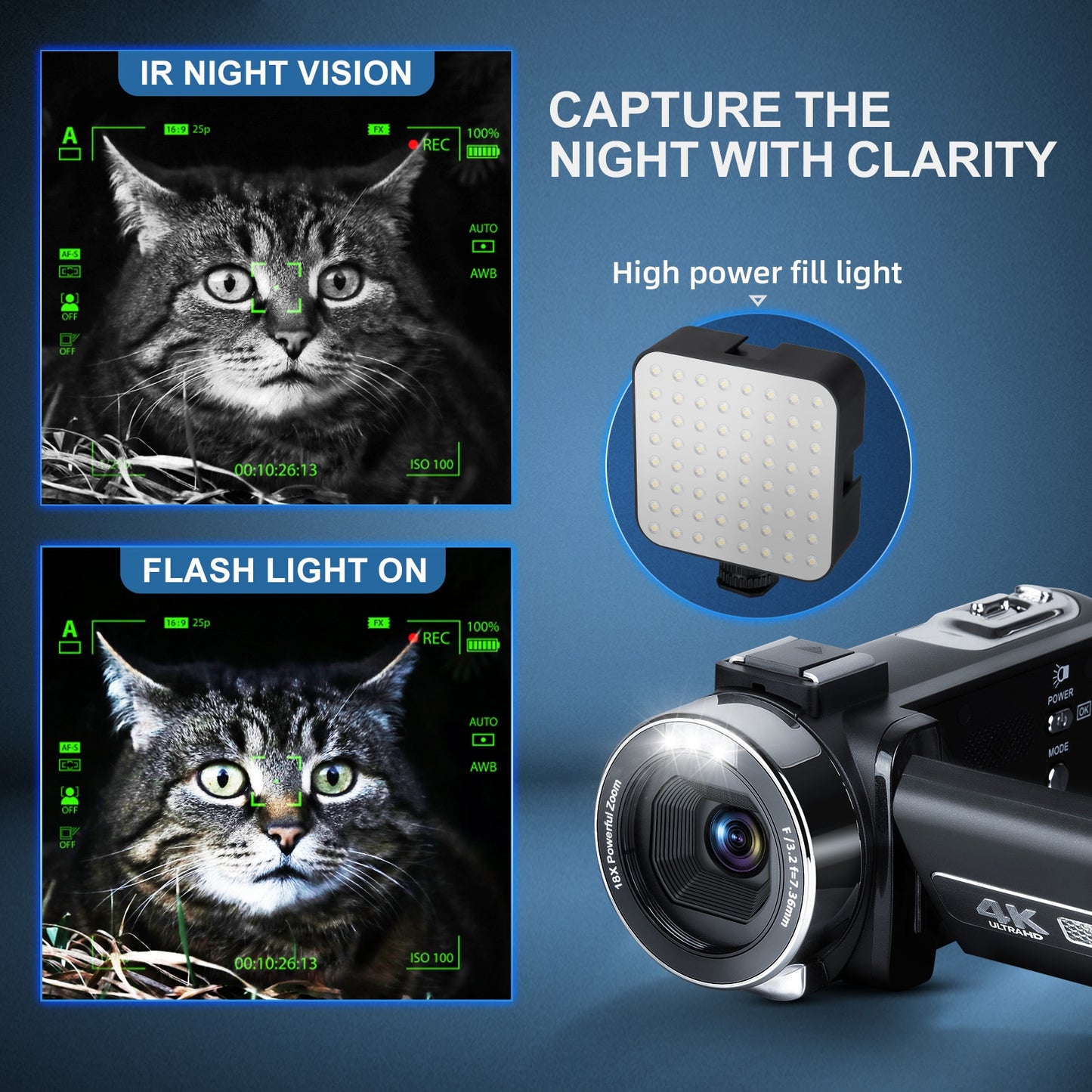 Caméra vidéo G-Anica 4K 60fps/48MP UHD enregistrement vidéo appareil photo numérique autofocus, caméra Zoom numérique 18X, écran 3 pouces