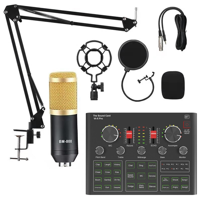 V9XPro BM800 Sound Card Studio Music Set Mixer Noise Reduction Portable Microphone Voice Live Broadcast for Phone PC Record