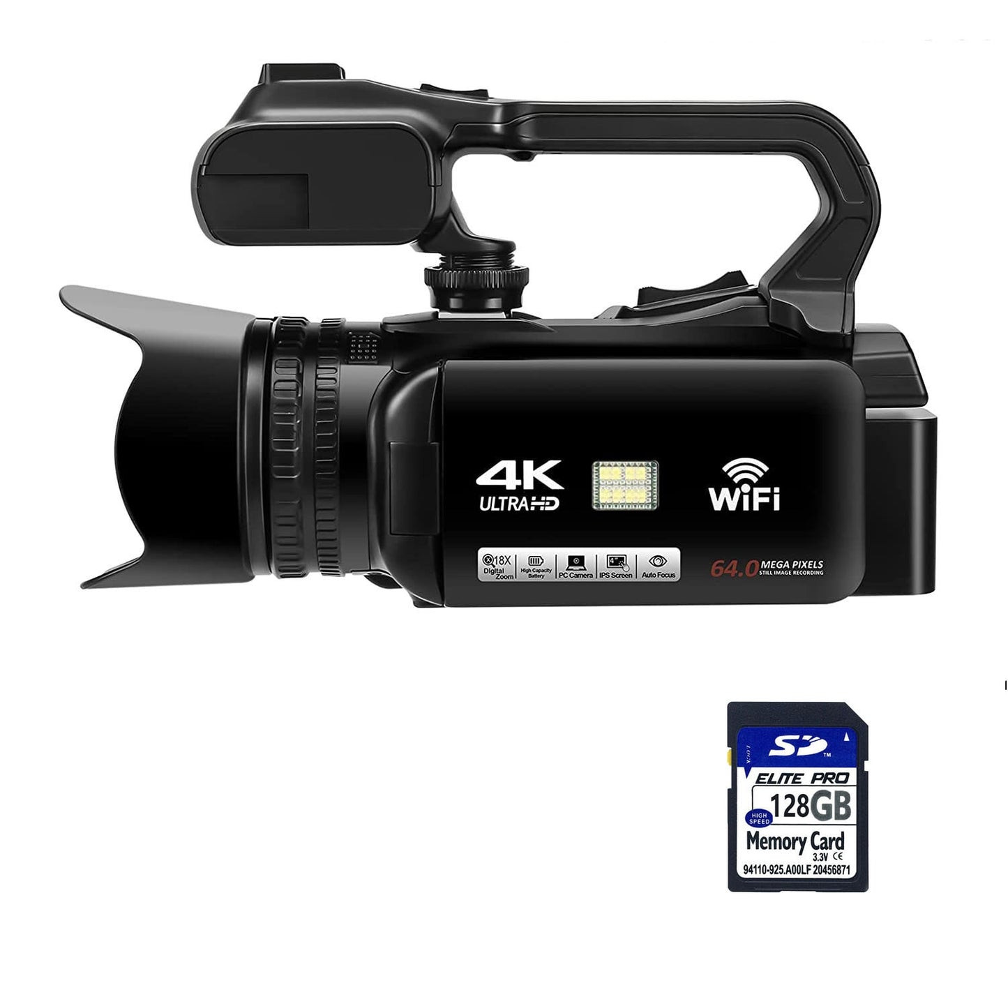 Caméscope vidéo professionnel 4K caméra de vlogging à mise au point automatique pour YouTube 64MP 60FPS WiFi Webcam 4 "écran tactile 18X Digita