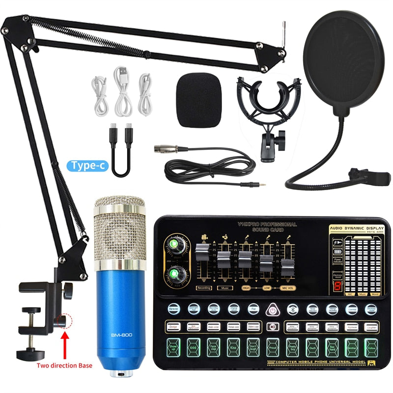 BM 800 ensemble de microphones à condensateur Microphone de Studio professionnel carte son en direct sans fil réglable micro Suspension bras de ciseaux