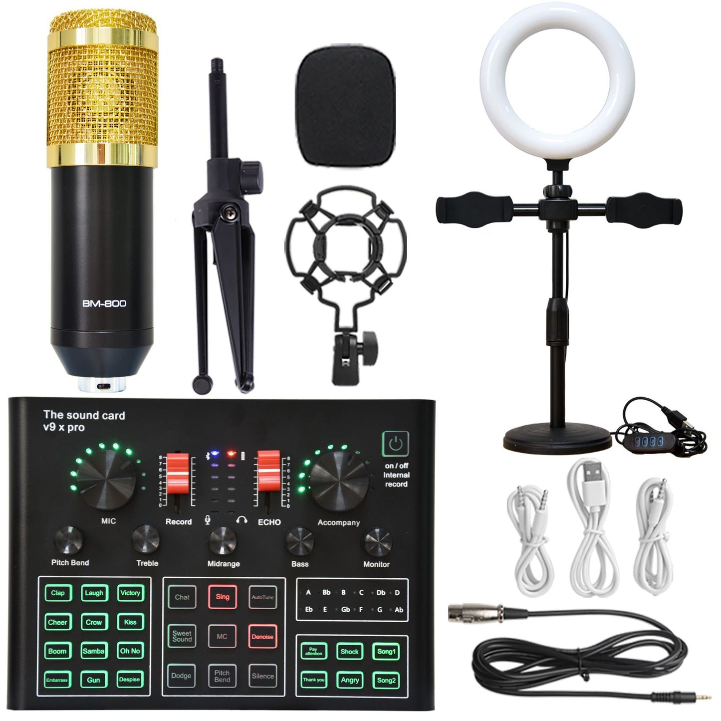 V9XPro BM800 Sound Card Studio Music Set Mixer Noise Reduction Portable Microphone Voice Live Broadcast for Phone PC Record