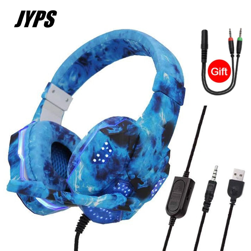 New Camouflage LED PC Gamer Headsets with Microphone, Adults kids Stereo Bass Cell Phone Gaming Wired Headphones For CS PS4PS5 Xbox