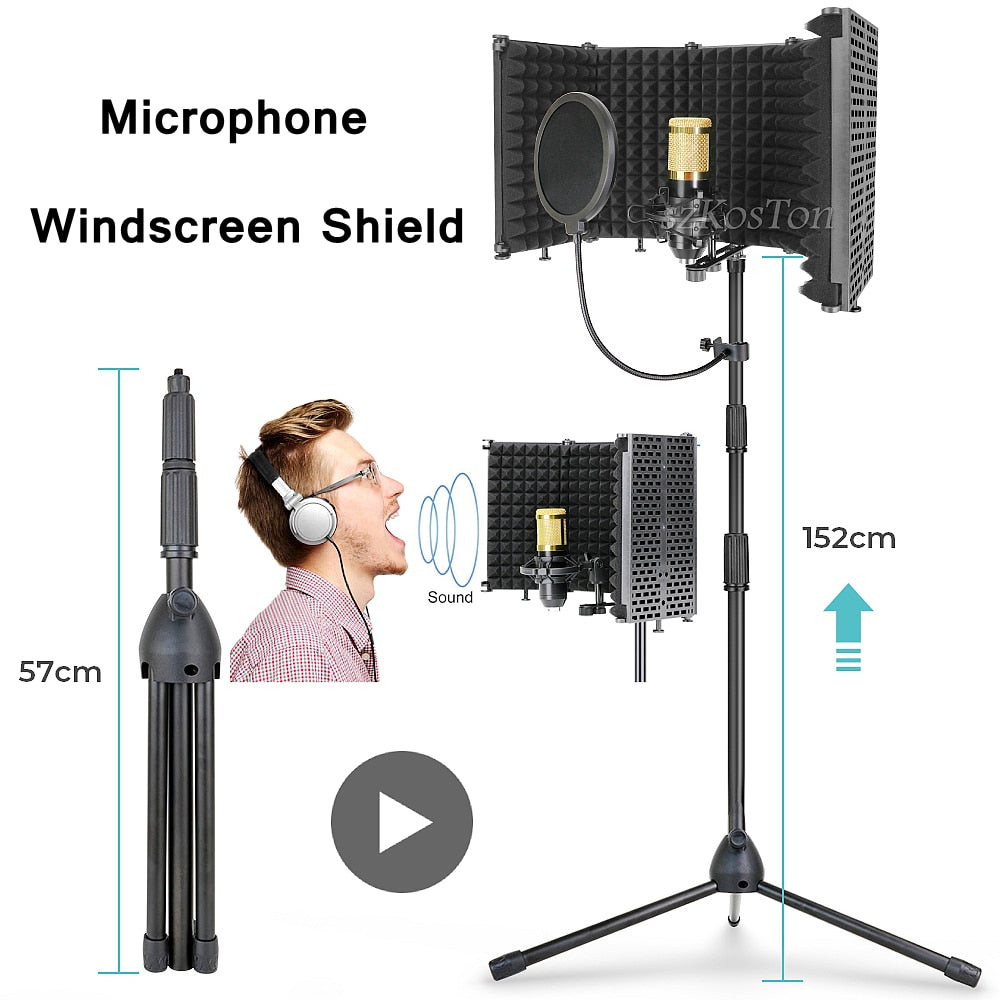 Microphone pliable avec filtre anti-pop, trépied de sol, condensateur, kits de pare-vent, bouclier d'isolation pour micro bm800, pare-brise