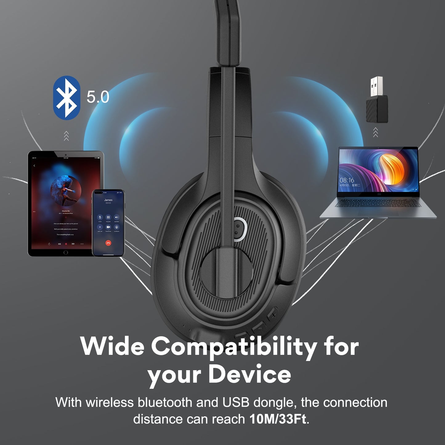 EKSA H6 casque sans fil avec Dongle AI micro antibruit environnemental pour entreprise Bluetooth 5.0 pour casque de centre d'appel