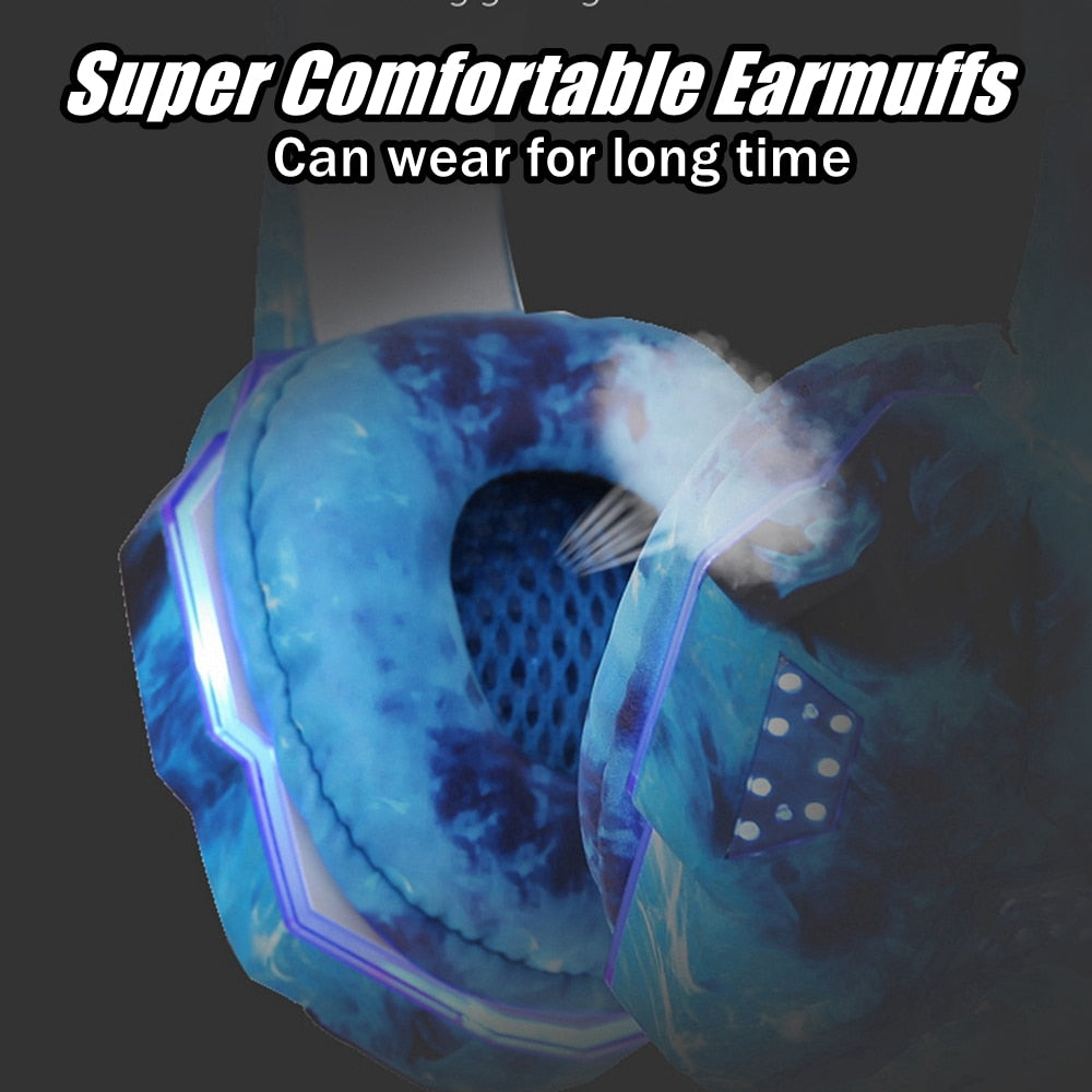 New Camouflage LED PC Gamer Headsets with Microphone, Adults kids Stereo Bass Cell Phone Gaming Wired Headphones For CS PS4PS5 Xbox