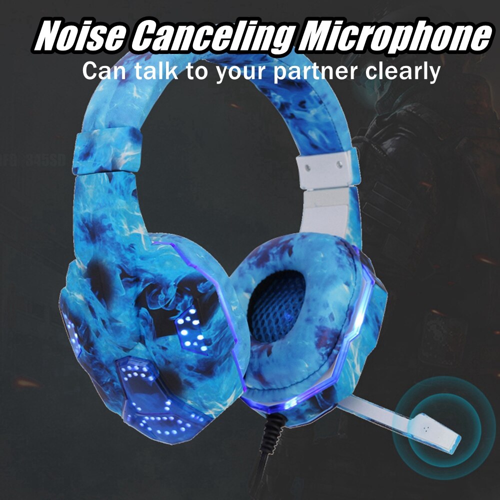 New Camouflage LED PC Gamer Headsets with Microphone, Adults kids Stereo Bass Cell Phone Gaming Wired Headphones For CS PS4PS5 Xbox