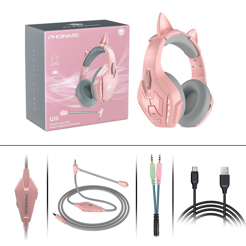 Meilleur cadeau casque de jeu sans fil avec oreilles de chat mignon micro détachable filaire pour casque Bluetooth PS5/PS4/PC/commutateur pour téléphone