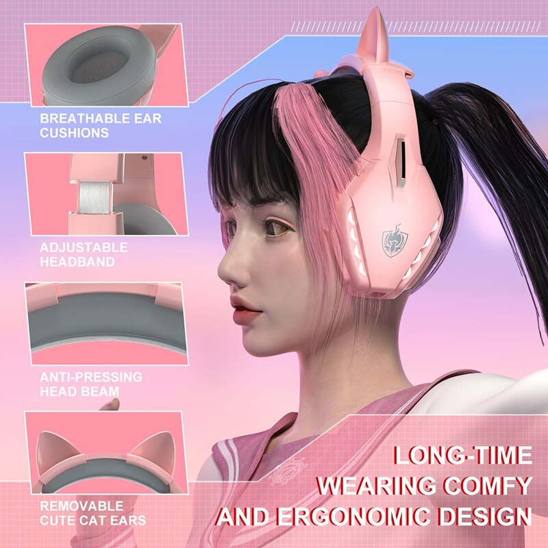 Meilleur cadeau casque de jeu sans fil avec oreilles de chat mignon micro détachable filaire pour casque Bluetooth PS5/PS4/PC/commutateur pour téléphone