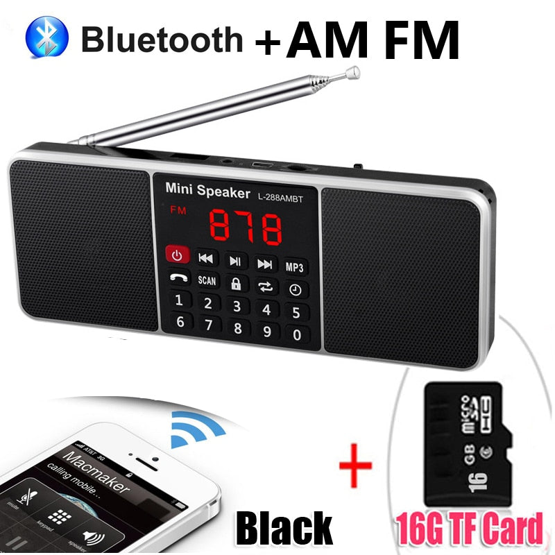 Radio Portable numérique AM FM haut-parleur Bluetooth lecteur MP3 stéréo TF carte SD clé USB appel mains libres haut-parleurs rechargeables