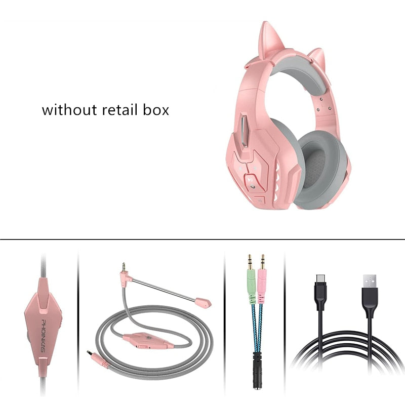 Meilleur cadeau casque de jeu sans fil avec oreilles de chat mignon micro détachable filaire pour casque Bluetooth PS5/PS4/PC/commutateur pour téléphone