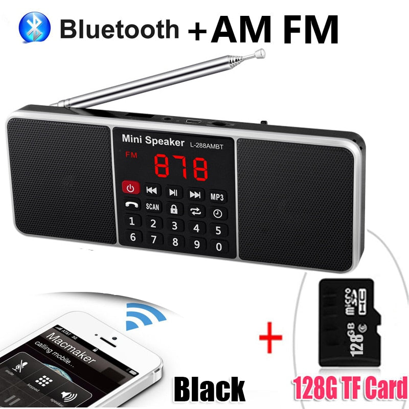 Radio Portable numérique AM FM haut-parleur Bluetooth lecteur MP3 stéréo TF carte SD clé USB appel mains libres haut-parleurs rechargeables