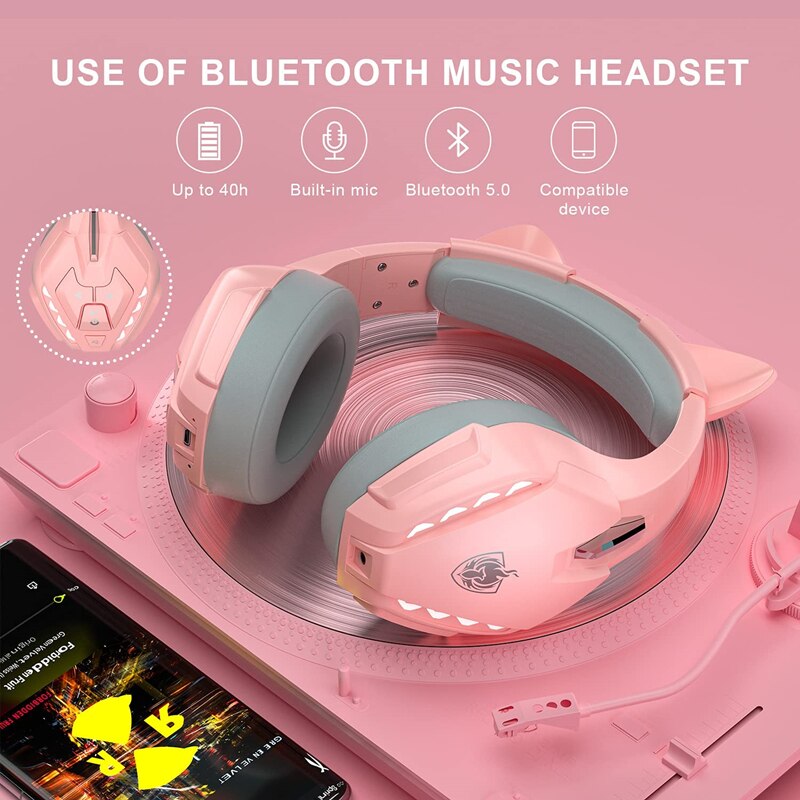 Meilleur cadeau casque de jeu sans fil avec oreilles de chat mignon micro détachable filaire pour casque Bluetooth PS5/PS4/PC/commutateur pour téléphone