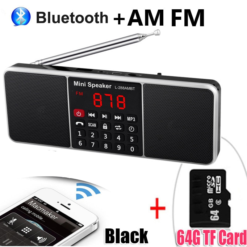 Radio Portable numérique AM FM haut-parleur Bluetooth lecteur MP3 stéréo TF carte SD clé USB appel mains libres haut-parleurs rechargeables