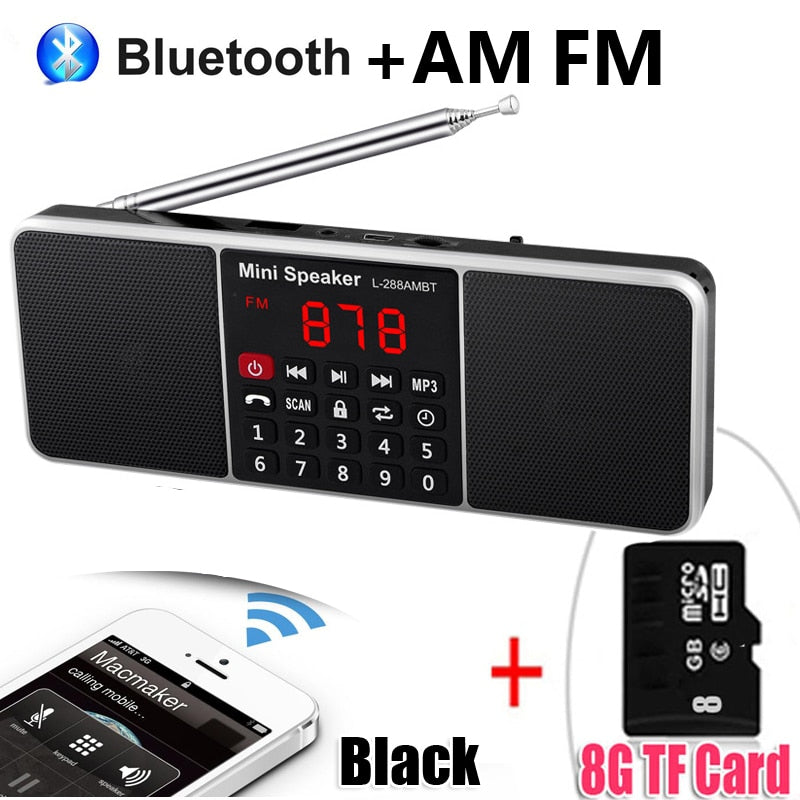 Radio Portable numérique AM FM haut-parleur Bluetooth lecteur MP3 stéréo TF carte SD clé USB appel mains libres haut-parleurs rechargeables