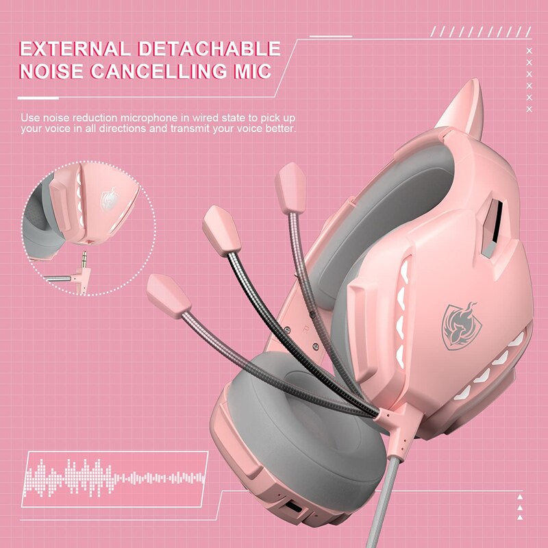 Meilleur cadeau casque de jeu sans fil avec oreilles de chat mignon micro détachable filaire pour casque Bluetooth PS5/PS4/PC/commutateur pour téléphone