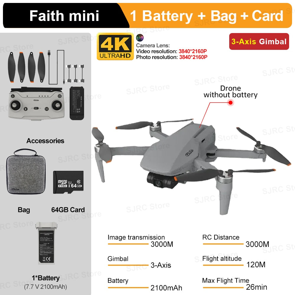 C-FLY Faith Mini FPV Drone professionnel 4K HD 1080P caméra Dron 3 axes cardan 5G WIFI GPS pliable Drones 240g RC quadrirotor
